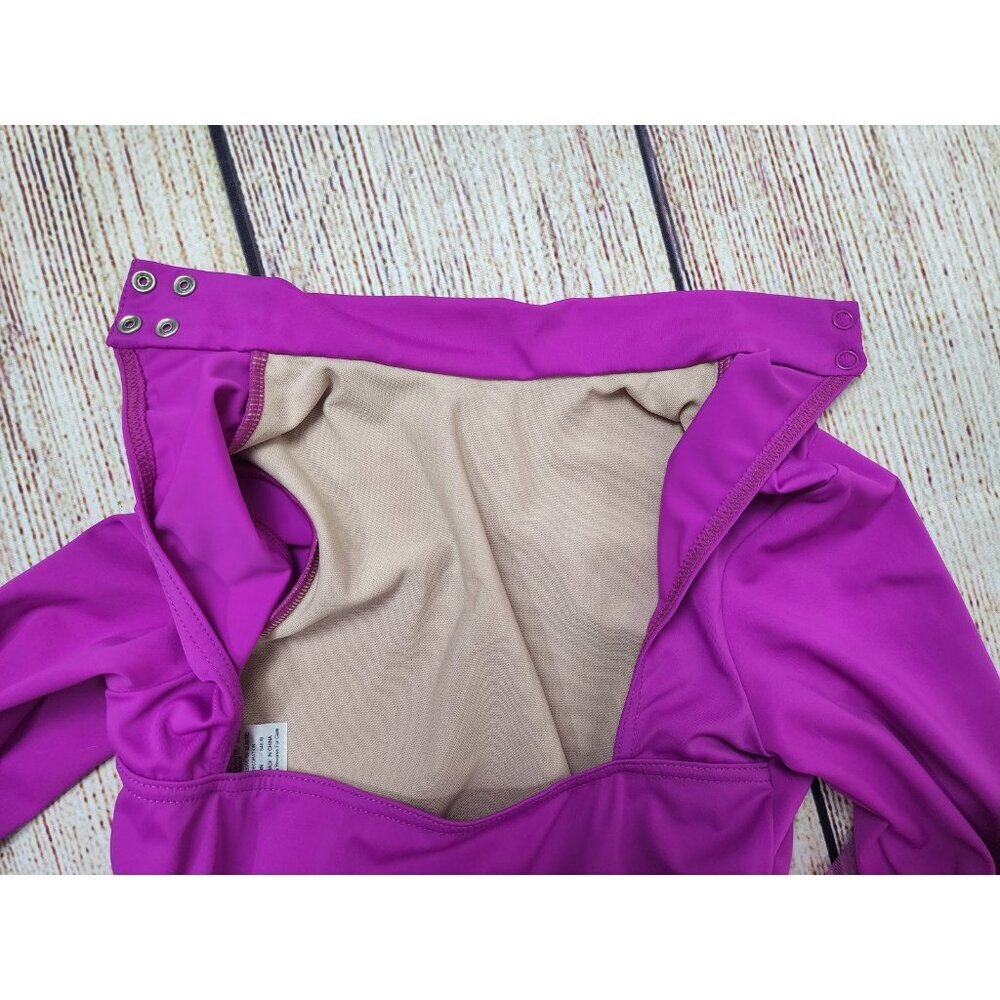 Balera Leotard LC Large/Child Pink Purple Shorts w/ Bustle High Neck Long Sleeve - Picture 11 of 11